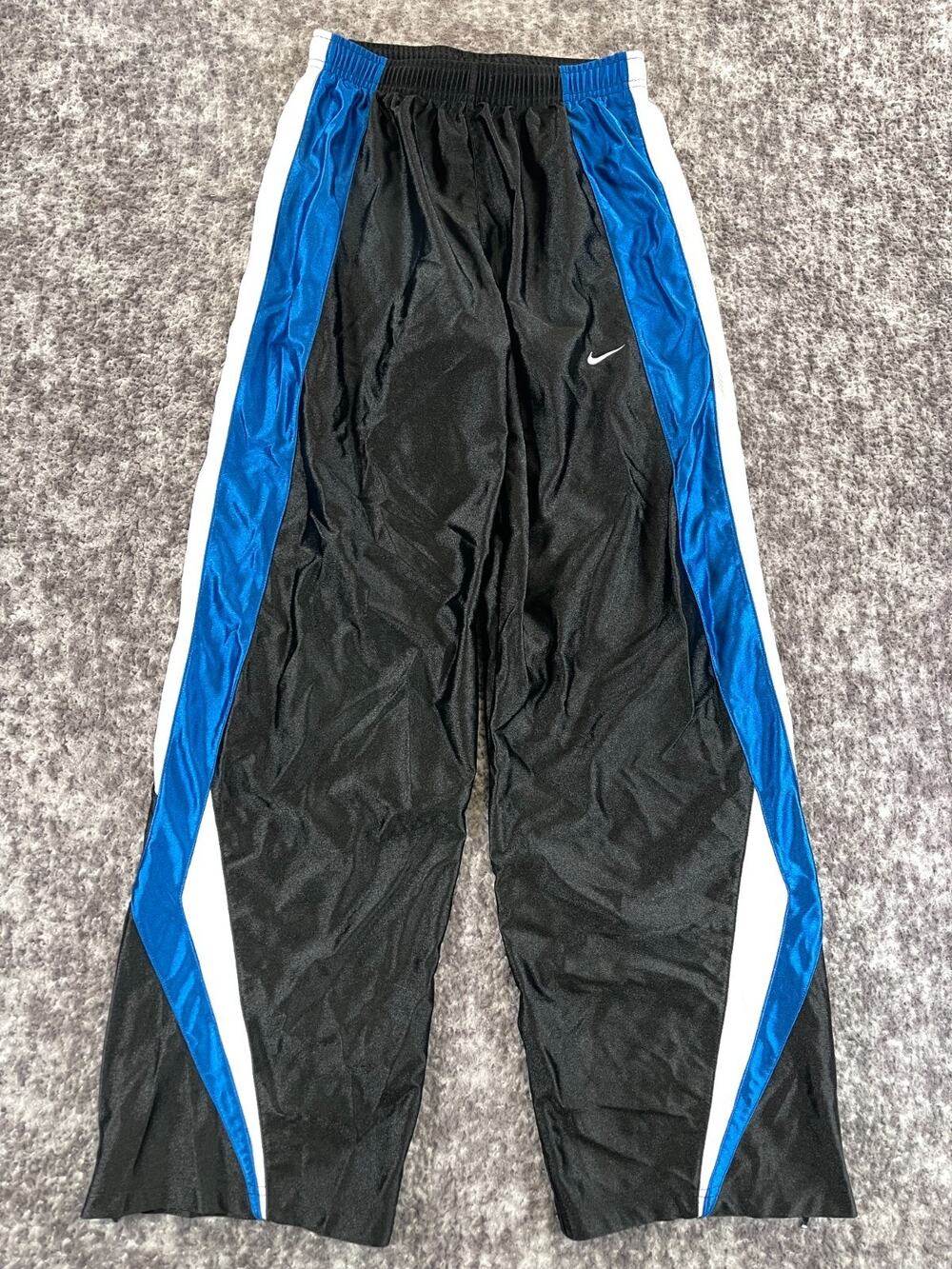 Vintage Nike Track Pants Youth XL Black Blue White Y2K Loose Dazzle Shiny Baggy